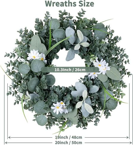 Wreath for Front Door, 18 Inch Spring Summer Eucalyptus Wreaths, Handmade Greenery Wreath All Season for Outside Window Wall Festival Farmhouse Indoor Outdoor Party Holiday Wedding Home Decor in Saudi Arabia