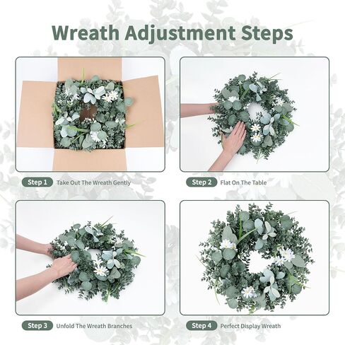 Wreath for Front Door, 18 Inch Spring Summer Eucalyptus Wreaths, Handmade Greenery Wreath All Season for Outside Window Wall Festival Farmhouse Indoor Outdoor Party Holiday Wedding Home Decor in Saudi Arabia