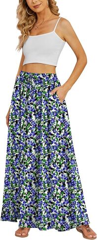Yincro Women's Flowy Maxi Skirt Summer Pleated High Waisted Casual Long Skirts with Pockets in Kuwait