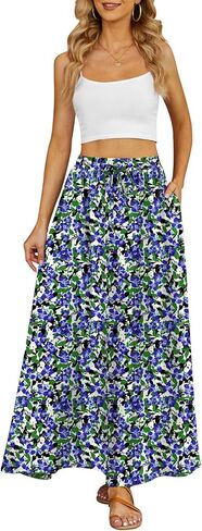 Yincro Women's Flowy Maxi Skirt Summer Pleated High Waisted Casual Long Skirts with Pockets in Kuwait