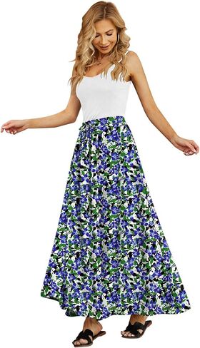 Yincro Women's Flowy Maxi Skirt Summer Pleated High Waisted Casual Long Skirts with Pockets in Kuwait