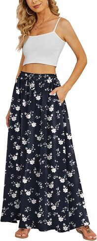 Yincro Women's Flowy Maxi Skirt Summer Pleated High Waisted Casual Long Skirts with Pockets in Saudi Arabia