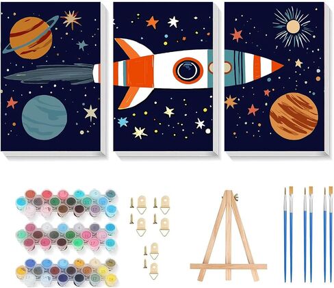 Gemozaic 4 Pack Paint by Numbers Kit for Kids with Frame and Easel, Cute Animals Kids Paint by Number for Age 4-6-8, Kids' Easy DIY Acrylic Oil Numbers Painting for Gift Home Decor, 8x8 Inch in Kuwait