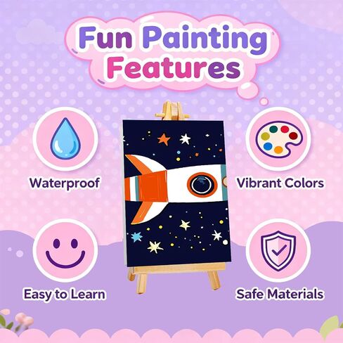 Gemozaic 4 Pack Paint by Numbers Kit for Kids with Frame and Easel, Cute Animals Kids Paint by Number for Age 4-6-8, Kids' Easy DIY Acrylic Oil Numbers Painting for Gift Home Decor, 8x8 Inch in Kuwait