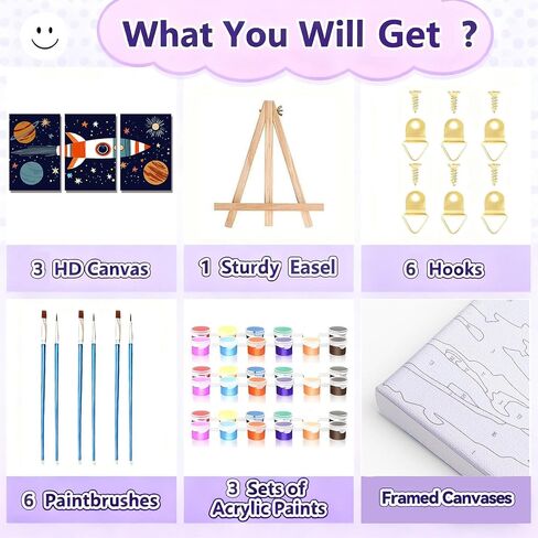 Gemozaic 4 Pack Paint by Numbers Kit for Kids with Frame and Easel, Cute Animals Kids Paint by Number for Age 4-6-8, Kids' Easy DIY Acrylic Oil Numbers Painting for Gift Home Decor, 8x8 Inch in Kuwait