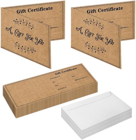 50 Sets Gift Certificates for Business, Blank Gifts Cards Certificates with Envelopes,Gifts for Salon Restaurants Spa Marriage Birthday Client Vouchers 11.8 x 3.9 Inch - Pink in Saudi Arabia