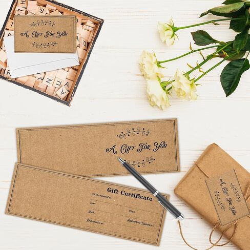50 Sets Gift Certificates for Business, Blank Gifts Cards Certificates with Envelopes,Gifts for Salon Restaurants Spa Marriage Birthday Client Vouchers 11.8 x 3.9 Inch - Pink in Saudi Arabia