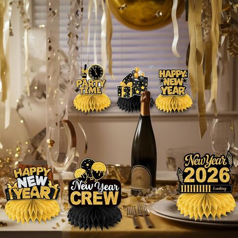 لوازم حفلات ليلة رأس السنة الجديدة 2026، 12 قطعة ديكورات سنة جديدة سعيدة 2026 قطع مركزية على شكل قرص العسل، ديكورات طاولة السنة الجديدة ثلاثية الأبعاد قطع مركزية مزدوجة الجانب للطاولة، ديكورات ليلة رأس السنة الجديدة للطاولة in Saudi Arabia