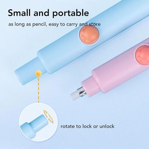 Electric Eraser Kit Easy Operation Adjustable Length Strong Erasing Capability Battery Powered for Office School Studio ABS 20 Refills (Pink) in Saudi Arabia