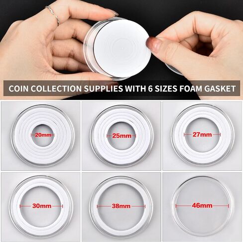 Coin Collector Case with 141 pcs Capsules with Foam Gaskets & 220 Dollar Bill Sleeve-Coin Collection Supplies Storage Organizer Box for Secure Coin and Paper Money Display(Black case+Black Gasket) in Saudi Arabia