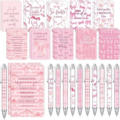 40 قطعة من Regalos كريستيانوs En Español Coquette Pink Bow آيات الكتاب المقدس هدية هدية مسيحية إسبانية للنساء عيد الميلاد الإيمان الكنيسة القائمة على الكتاب المقدس الآية 20 أقلام 20 دفاتر ملاحظات لـ Para Mujer En Español in Saudi Arabia