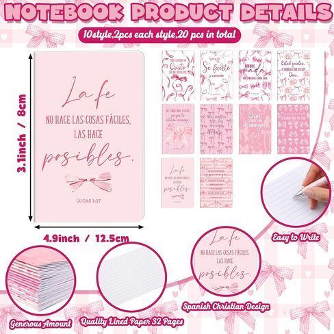40 قطعة من Regalos كريستيانوs En Español Coquette Pink Bow آيات الكتاب المقدس هدية هدية مسيحية إسبانية للنساء عيد الميلاد الإيمان الكنيسة القائمة على الكتاب المقدس الآية 20 أقلام 20 دفاتر ملاحظات لـ Para Mujer En Español in Saudi Arabia