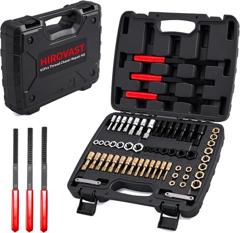61 Pcs Thread Chaser Set, Metric & SAE Thread Repair Kit with Pitch Gauge - Clean and Restore Damaged Threads on Automotive, Motorcycle, Engine Blocks, Nuts & Bolts, Ideal for DIY Repairs in Saudi Arabia