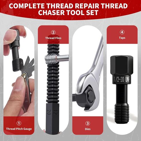 61 Pcs Thread Chaser Set, Metric & SAE Thread Repair Kit with Pitch Gauge - Clean and Restore Damaged Threads on Automotive, Motorcycle, Engine Blocks, Nuts & Bolts, Ideal for DIY Repairs in Saudi Arabia