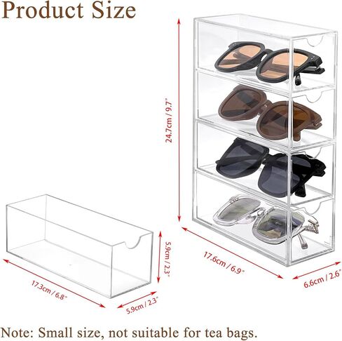 Hipiwe Acrylic Sunglasses Organizer with 4 Drawers Clear Eyeglass Case Eyeglass Storage Display Holder Multipurpose Drawer Organizer Tray for Jewelry Watch Perfume Vanity in Saudi Arabia