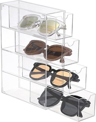 Hipiwe Acrylic Sunglasses Organizer with 4 Drawers Clear Eyeglass Case Eyeglass Storage Display Holder Multipurpose Drawer Organizer Tray for Jewelry Watch Perfume Vanity in Saudi Arabia