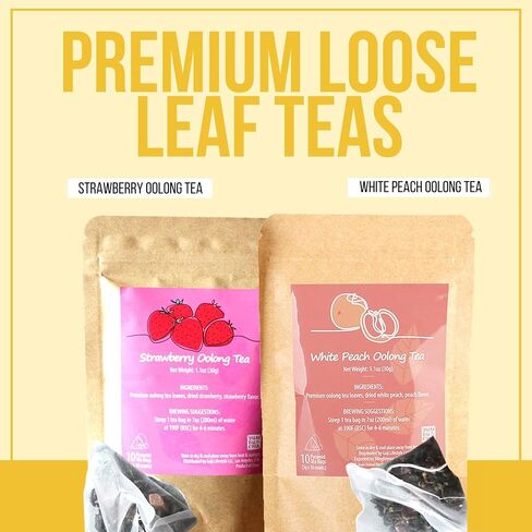 YUMBUCHA Instant Boba Making Kit - A Complete Set for Boba Tea Lovers - 30 Drinks, Reusable Cup & Straw, Tapioca Pearls, and Loose Leaf Teabags - White Peach Oolong, Jasmine Green, Classic Black in Saudi Arabia