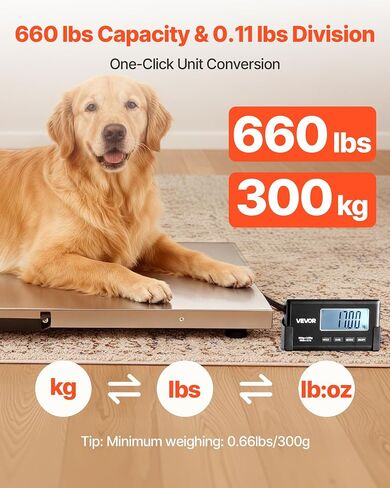 VEVOR Digital Shipping Scale, 0.1 lbs High Accuracy, 660 lbs Postal Scale with LCD Display, Hold/Tare Function & AC/DC Power Supply, Fit for Packages, Postage, Luggage, Battery & Adapter Included in Saudi Arabia