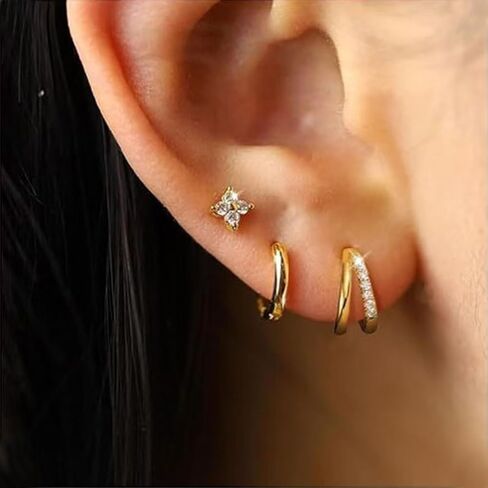 Cute Star Earrings Dainty 14K Gold Plated S925 Sterling Silver Post Double Hoop Earrings in Saudi Arabia