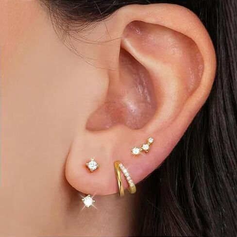 Cute Star Earrings Dainty 14K Gold Plated S925 Sterling Silver Post Double Hoop Earrings in Saudi Arabia