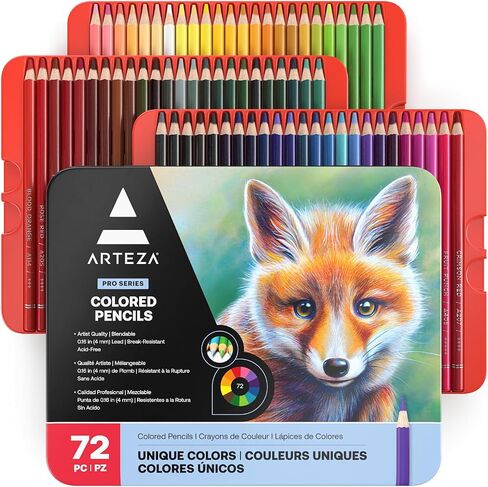 ARTEZA Colored Pencils 72 Soft Wax-Based Color Pencils for Adults & Artists. Pre-Sharpened Drawing Set for Blending, Coloring, Shading & Sketching. Professional Art Supplies in Tin Box, Holiday Gift in Saudi Arabia