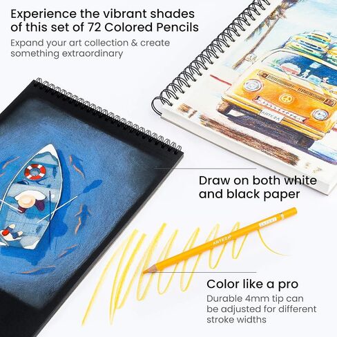 ARTEZA Colored Pencils 72 Soft Wax-Based Color Pencils for Adults & Artists. Pre-Sharpened Drawing Set for Blending, Coloring, Shading & Sketching. Professional Art Supplies in Tin Box, Holiday Gift in Saudi Arabia