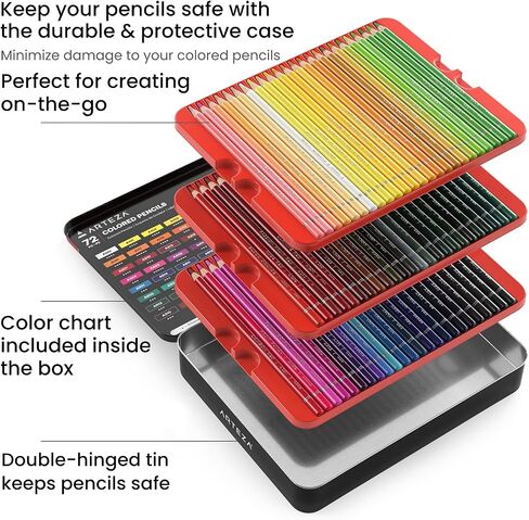 ARTEZA Colored Pencils 72 Soft Wax-Based Color Pencils for Adults & Artists. Pre-Sharpened Drawing Set for Blending, Coloring, Shading & Sketching. Professional Art Supplies in Tin Box, Holiday Gift in Saudi Arabia