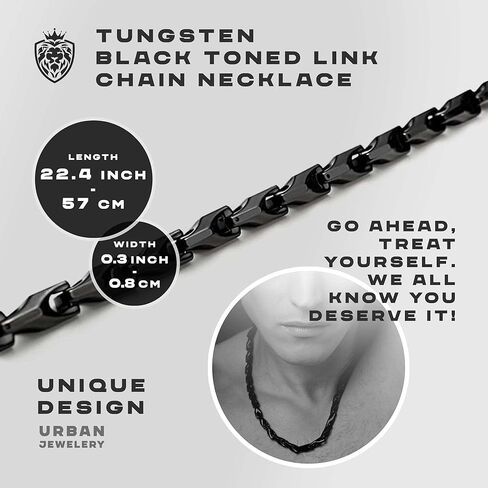 Black Tungsten Link Chain Necklace, Bracelet Set, Solid Heavy Wheat Carbide 3 Sided Links in Black Toned, Jewelry Gift or Accessory for Men in Kuwait
