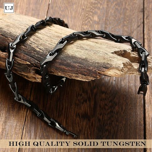 Black Tungsten Link Chain Necklace, Bracelet Set, Solid Heavy Wheat Carbide 3 Sided Links in Black Toned, Jewelry Gift or Accessory for Men in Kuwait