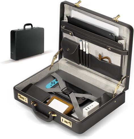 Briefcases for Men, Professional Leather Briefcase with Lock, Hard Shell Business Brief Case, Durable Executive Attache Case for Laptop Documents, Mens Hard Briefcase for Work Office Travel in Saudi Arabia