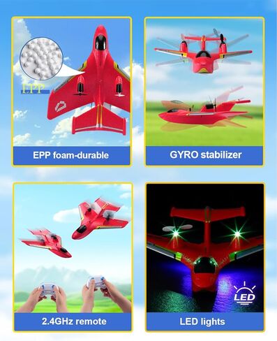 طائرة RC Plane F22 RC، طائرة تحكم عن بعد 2. 4 جيجا هرتز مع مثبت جيروسكوبي / ضوء LED / بطاريتين قابلتين لإعادة الشحن سهلة الطيران لعبة طائرة شراعية RC للأطفال والأولاد والبالغين والمبتدئين (أزرق) in Kuwait