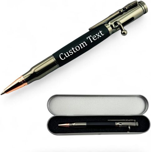 Custom Bolt Action Pen – Personalized Bullet Ballpoint Pen for Men, Free Engraving – Unique Gift for Husband, Dad, Boyfriend, Grandpa, Brother (Chrome Box) in Kuwait