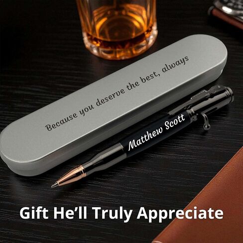 Custom Bolt Action Pen – Personalized Bullet Ballpoint Pen for Men, Free Engraving – Unique Gift for Husband, Dad, Boyfriend, Grandpa, Brother (Chrome Box) in Kuwait