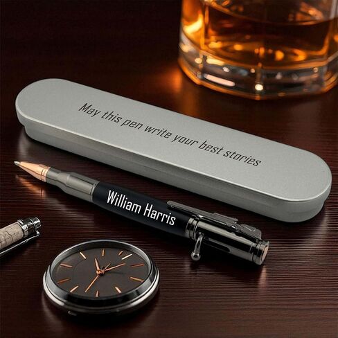 Custom Bolt Action Pen – Personalized Bullet Ballpoint Pen for Men, Free Engraving – Unique Gift for Husband, Dad, Boyfriend, Grandpa, Brother (Chrome Box) in Kuwait