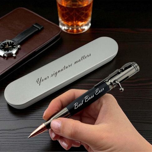 Custom Bolt Action Pen – Personalized Bullet Ballpoint Pen for Men, Free Engraving – Unique Gift for Husband, Dad, Boyfriend, Grandpa, Brother (Chrome Box) in Kuwait