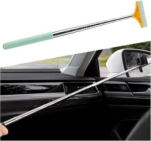Car Rearview Mirror Wiper, Telescopic Vehicle Glass Squeegee Cleaner with Long Rod, Retractable Portable Window Windshield Cleaning Tool, Universal Automotive Accessories (White) in Saudi Arabia
