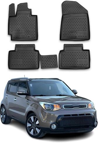 سجادات أرضية OMAC لسيارة Kia Soul 2010-2013، سجادة مطاطية ملائمة لجميع الأحوال الجوية ثلاثية الأبعاد مقاومة للماء وعديمة الرائحة، بطانات أرضية TPE مقاسة بالليزر وغير قابلة للانزلاق (أسود) in Saudi Arabia