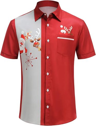 TOONRAIN Men's Christmas Shirt for Santa Claus Party Short Sleeve Hawaiian Button Down Tropical Shirts in Kuwait
