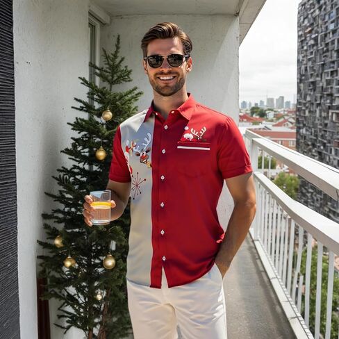 TOONRAIN Men's Christmas Shirt for Santa Claus Party Short Sleeve Hawaiian Button Down Tropical Shirts in Kuwait