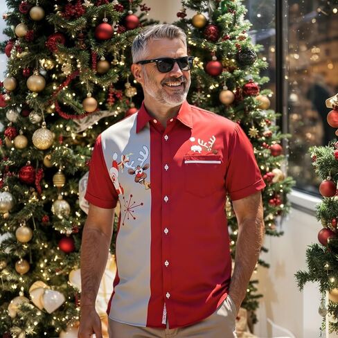TOONRAIN Men's Christmas Shirt for Santa Claus Party Short Sleeve Hawaiian Button Down Tropical Shirts in Kuwait