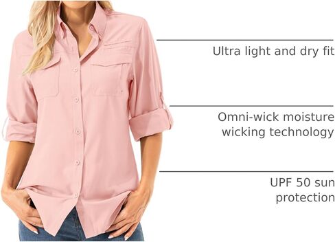 Womens Safari Sun Shirts UPF 50+ UV Sun Protection Long Sleeve Outdoor Quick Dry Fishing Hiking Gardening Shirts in Saudi Arabia