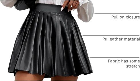 Floerns Women's PU Leather High Waisted Pleated Skirt Faux Leather Party Skater Mini Skirt in Kuwait