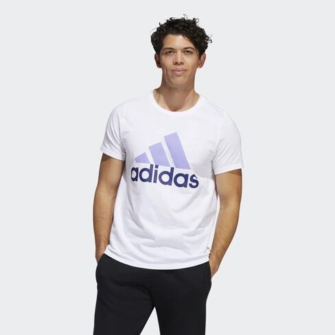 adidas Men's Badge of Sport Tee Mountain Front Logo Short Sleeve T-Shirt, Black-White, Small in Saudi Arabia