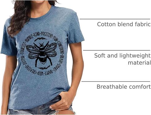 Bee Shirt Womens Graphic Tshirts Funny Inspirational Teacher Shirt Novelty Casual Short Sleeve Tee Top in Kuwait
