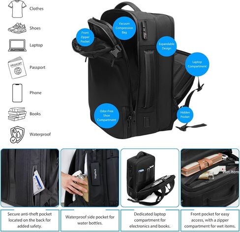 Vacuum Travel Backpack, 70L Expandable Air Vacuum Backpack for Travel, Vacpack Travel Vacuum Bags with Pump, TSA Lock, USB Charging Port, Waterproof in Saudi Arabia