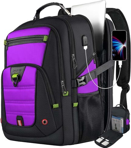 Z-MGKISS Extra Large Travel Backpack, 52L TSA Backpack 17.3 Inch, Anti-Theft 17 Inch Big Business Laptop Backpack for Men & Women, Water Resistant College Rucksack Bag with USB Port, Black in Saudi Arabia