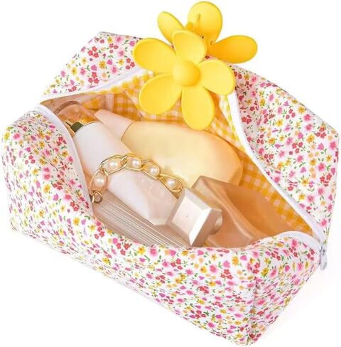 Floral Makeup Bag,Floral Quilted Makeup Bag,Large Cosmetic Bag,Fashionable Travel Makeup Pouch, Cute Cherry Makeup Bag,Puffy Coquette Makeup Bag, Attractive Quilted Makeup Bag in Saudi Arabia