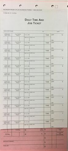12 Flag Mechanics Daily Time and Job Ticket JT-12-PSG by A+ 1,000 Qty.(V2) in Saudi Arabia