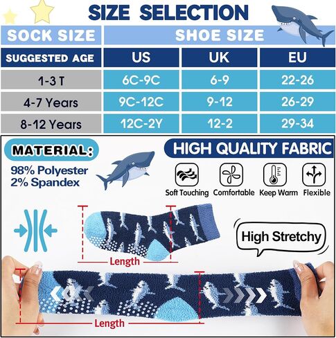 Boys Kids Toddlers Fuzzy Grips Socks Non Slip Cozy Fluffy Warm Winter Crew Cabin Fun Slipper Socks 6 Pairs in Saudi Arabia