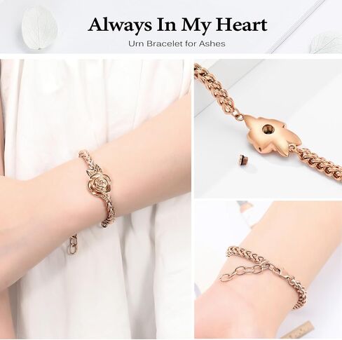 zeqingjw Cremation Jewelry Rose Flower Urn Bracelet for Ashes for Women Adjustable Keepsake Memorial Bracelet Urn Bangle Ashes Holder in Kuwait